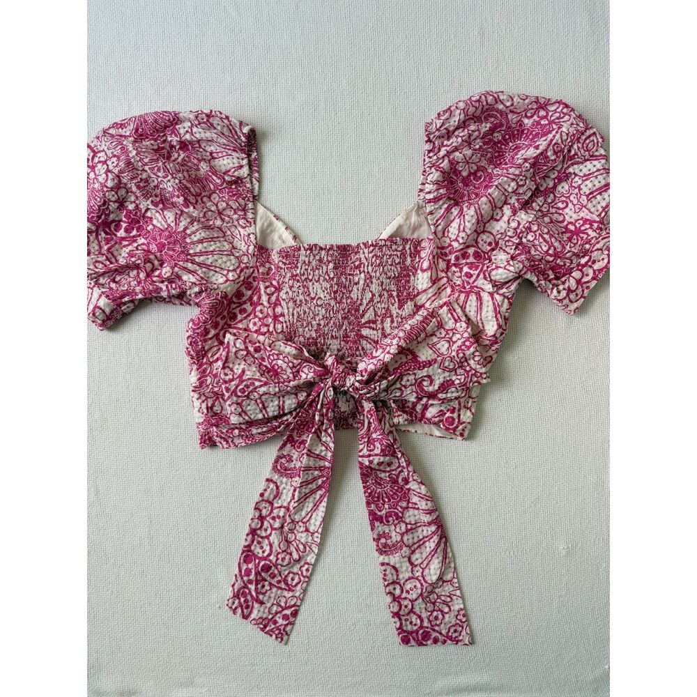 Maeve Anthropologie Pink Floral Puff Sleeve XL Tie Back brunch summer girly - Picture 5 of 9